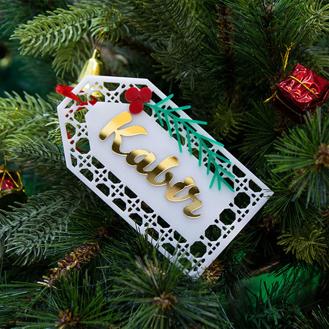 Personalized Pine Berry Rattan Tag Acrylic Ornaments For Christmas Tree Decoration