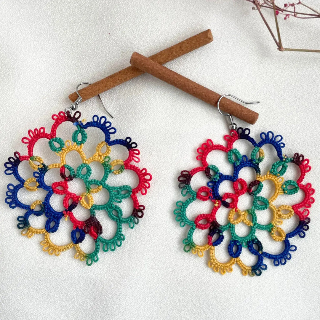Handmade Tatting Mandala Style Cotton Lace Earrings