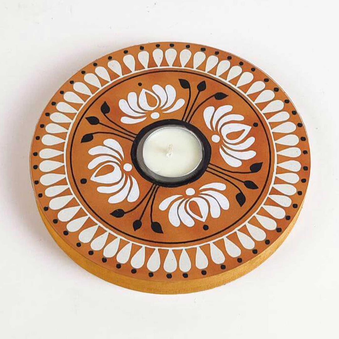 Hand-Painted Solaya Wooden Tealight Holder