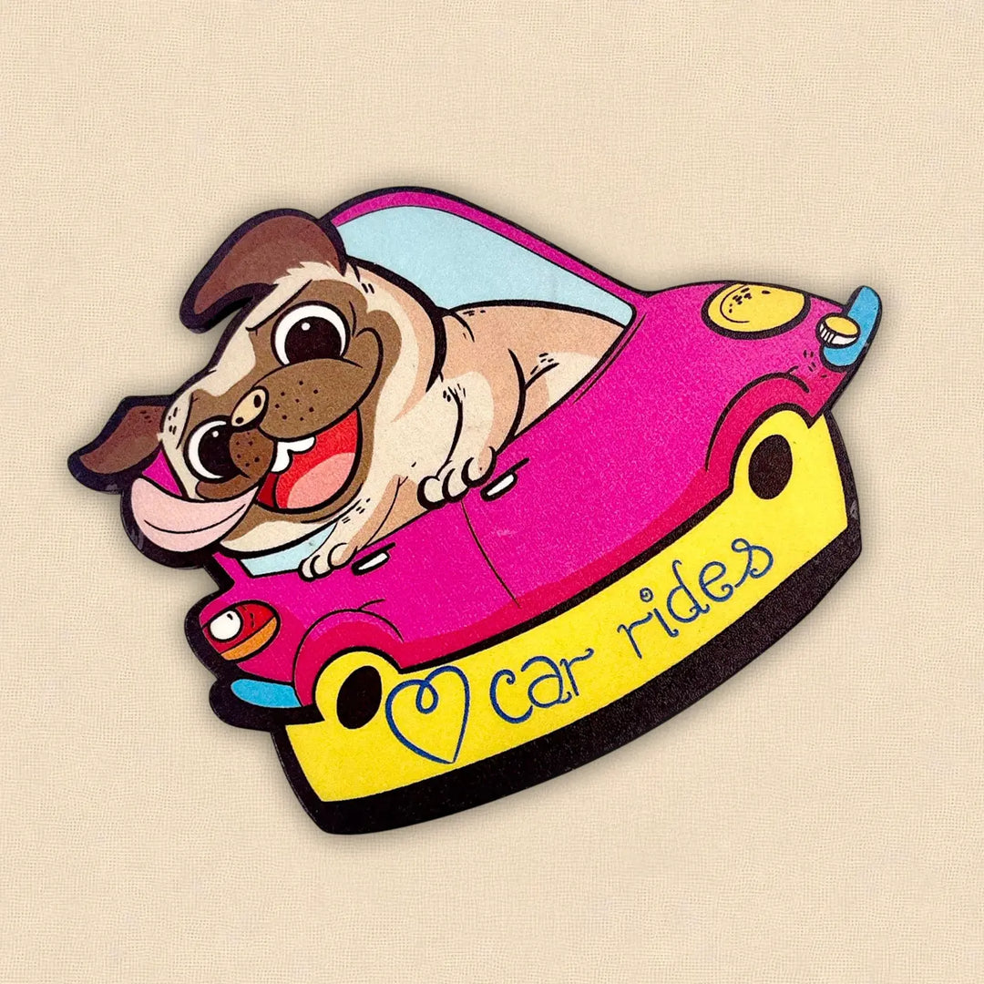Printed Dog Theme "Car Rides" MDF Wood Fridge Magnet
