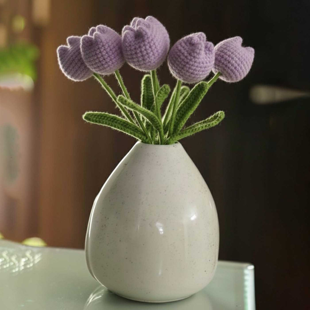 6 Pc | Handmade Crochet Tulip Flowers Design Acrylic Yarn Flower Bouquet