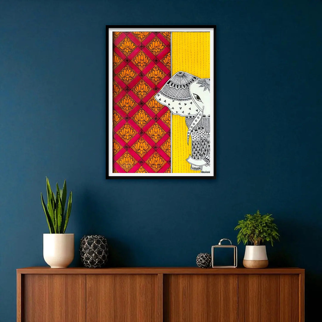 8 x 5 Inch | White Elephant | Original Hand Painted Madhubani Painting On Paper