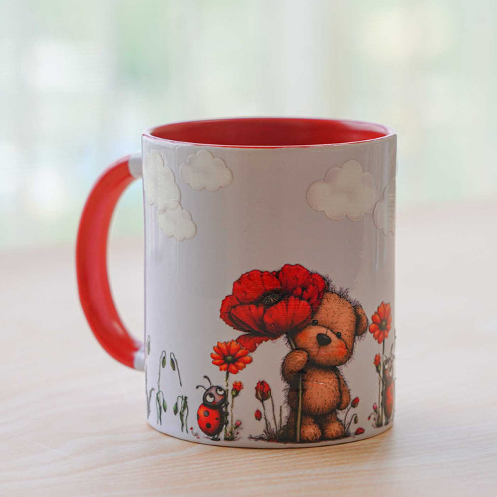 Handmade Glazed Ceramic "Teddy" Theme Illustrated Mug For Kids