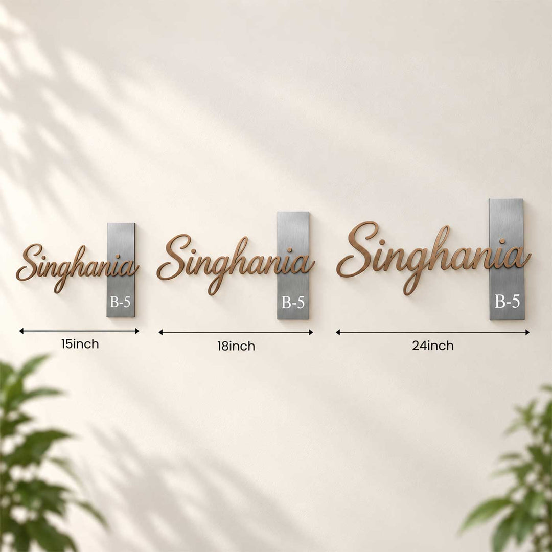 Personalized Gold 3D Metal Text Rubber Wood Name Plate With Silver Block Accent For Home