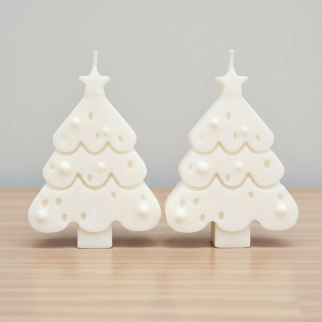 2 Pc | Handmade Scalloped Christmas Tree Soy Wax Candles