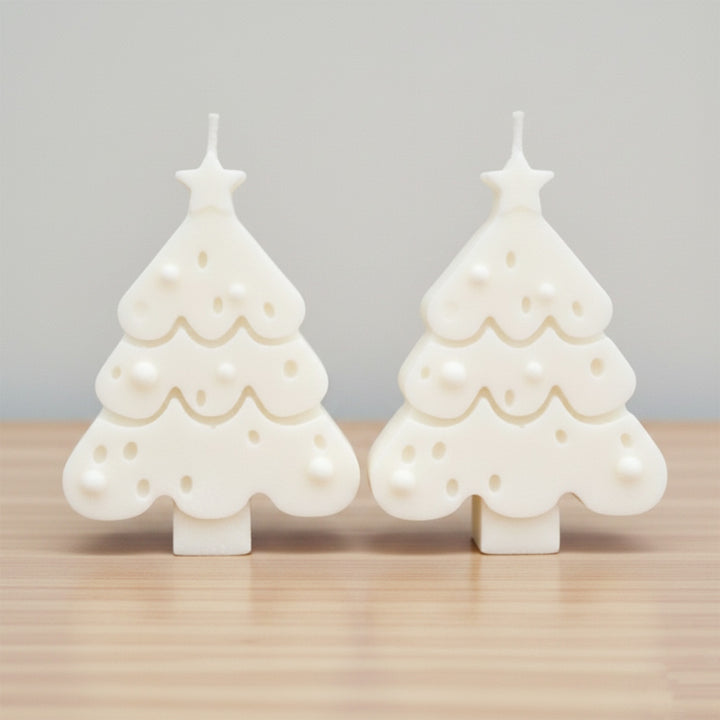 2 Pc | Handmade Scalloped Christmas Tree Soy Wax Candles