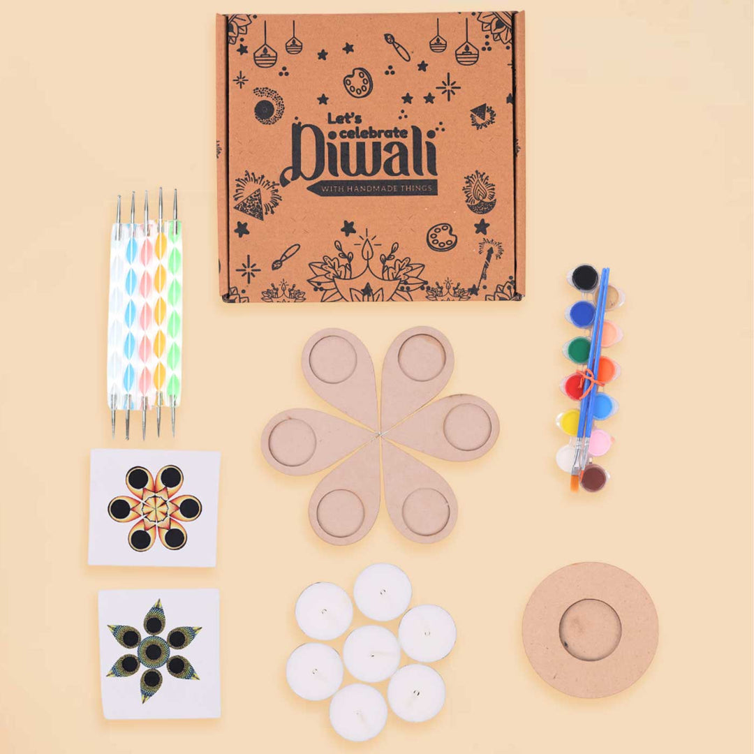 Pre Marked Rangoli Tea Light Holder MDF Wood DIY Kit