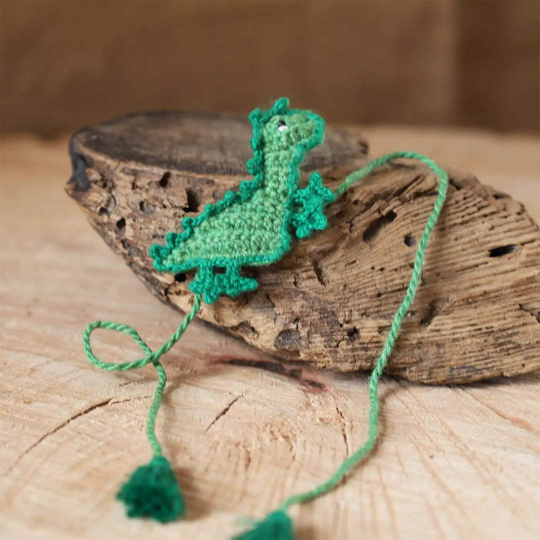 Handmade Crochet Mr.Dino Theme Kids Rakhi With Roli Chawal