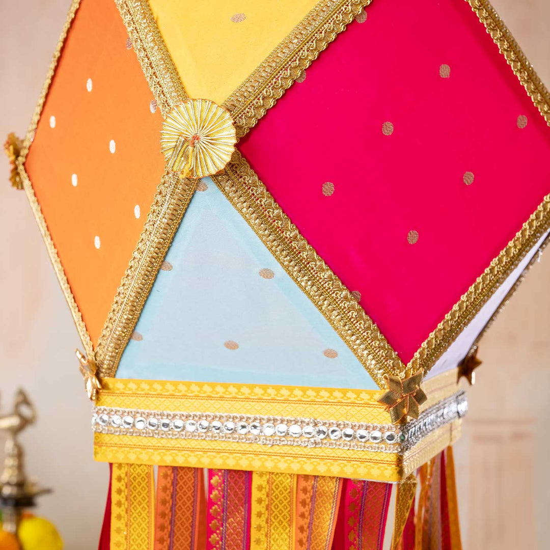 Handmade Decorative Pataka Premium Silk Akash Kandil/ Lantern With Zari Work