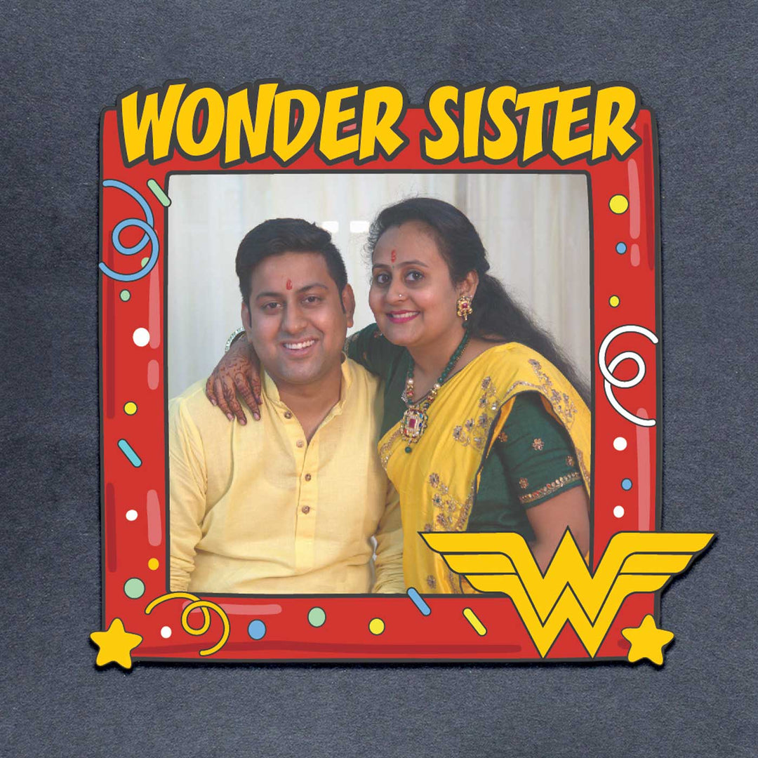 Photo Personalized "Wonder Sister" Theme Wooden Fridge Magnet For Siblings
