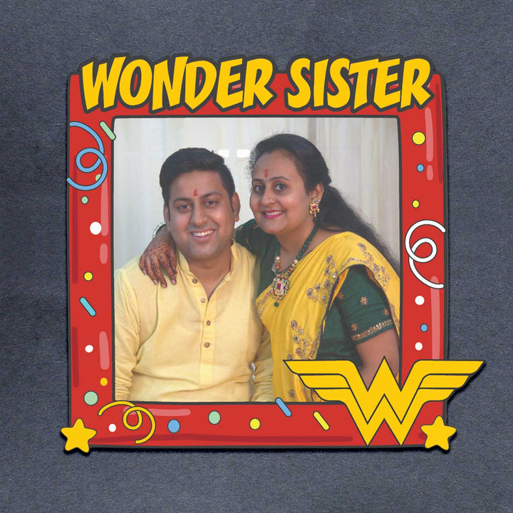 Photo Personalized "Wonder Sister" Theme Wooden Fridge Magnet For Siblings