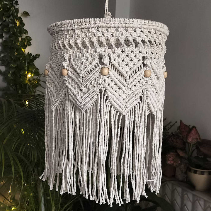 Handmade Macrame Beaded Design Cotton Hanging Lamp