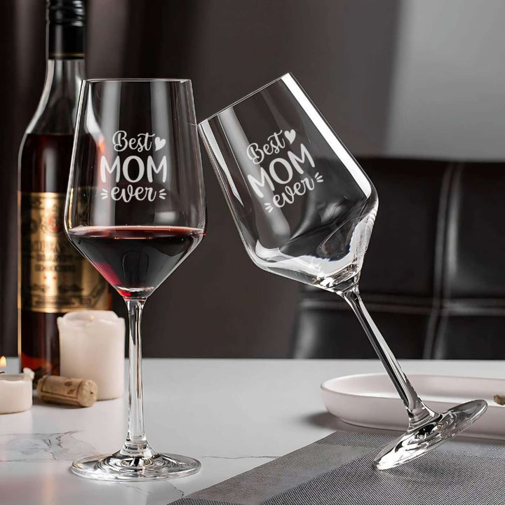 Personalized Engraved Best Mom Ever Theme Wine Glass | 435 ml