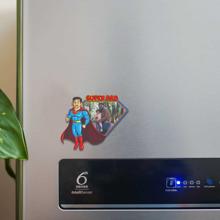 Photo Personalized "Super Dad" Theme Wooden Fridge Magnet For Fathers
