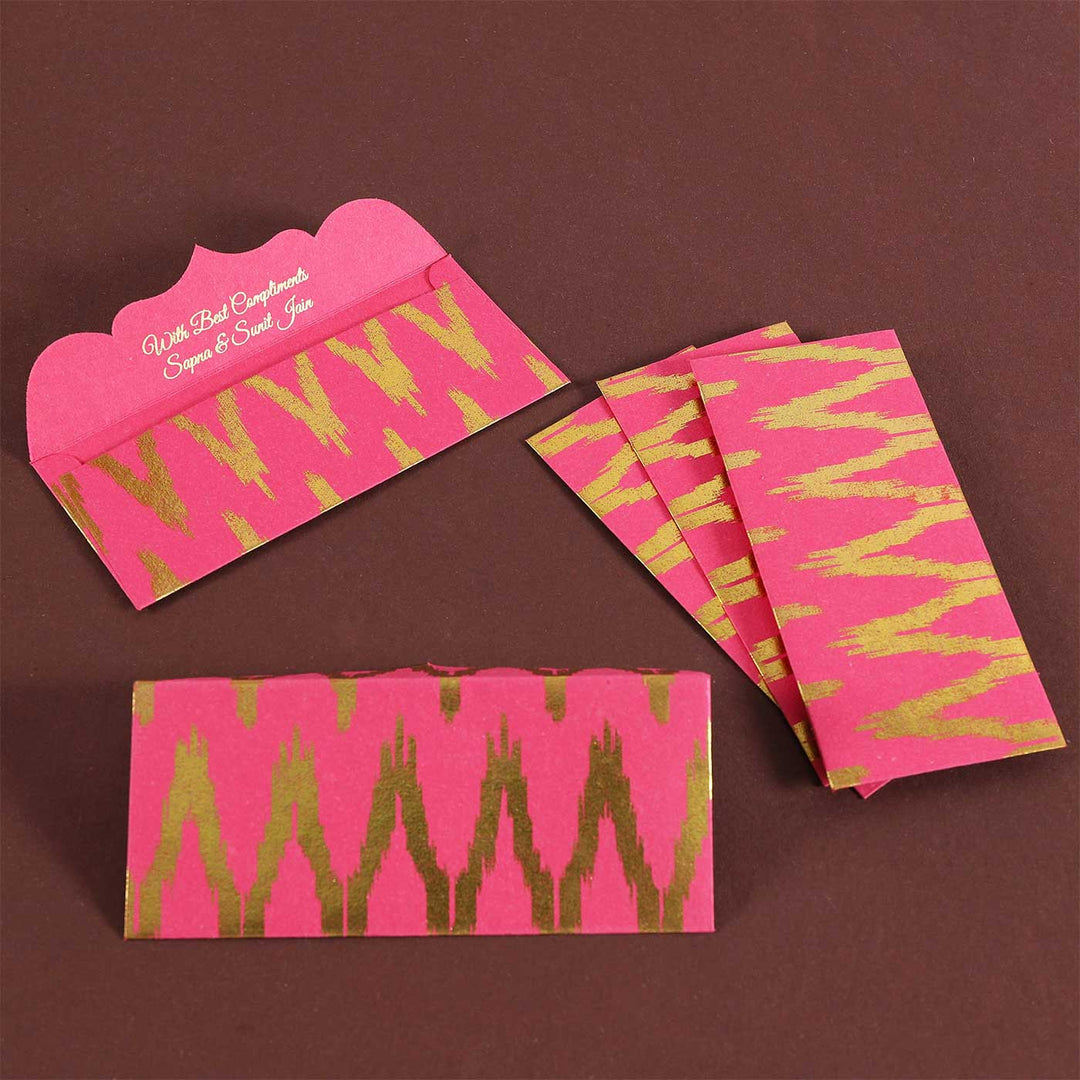 Personalized Handmade Ikat Pink Design Paper Envelopes | Set Of 10