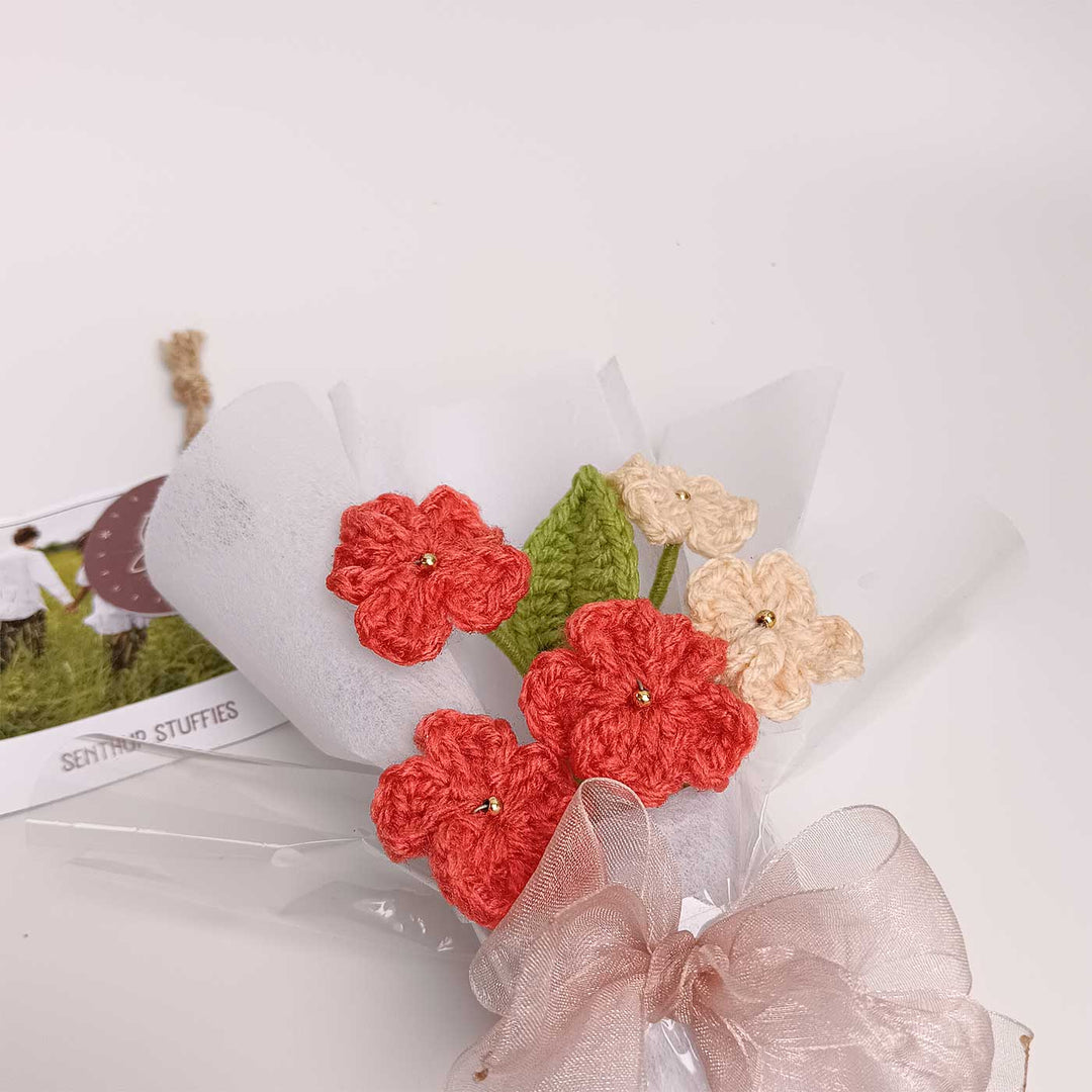 Handmade Crochet Coral Blossom Mini Flower Bouquet | Includes Photo & Greeting Card