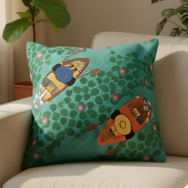 16 Inch | Printed Kashmir's Dal Lake Cushion Cover
