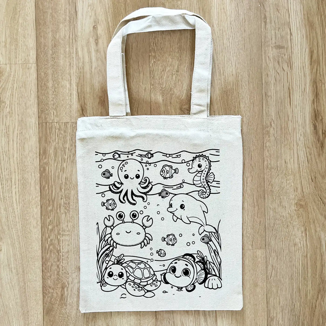 DIY Colour It Yourself Underwater World Cotton Kids Tote Bag