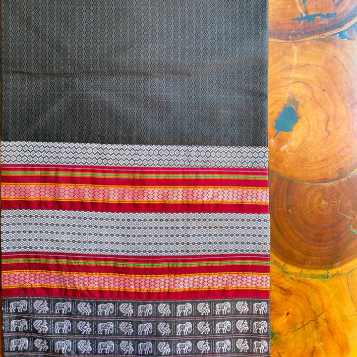 Handmade Black Elephant Design Khunn Fabric Cotton Table Runner | 12 x 60 Inch