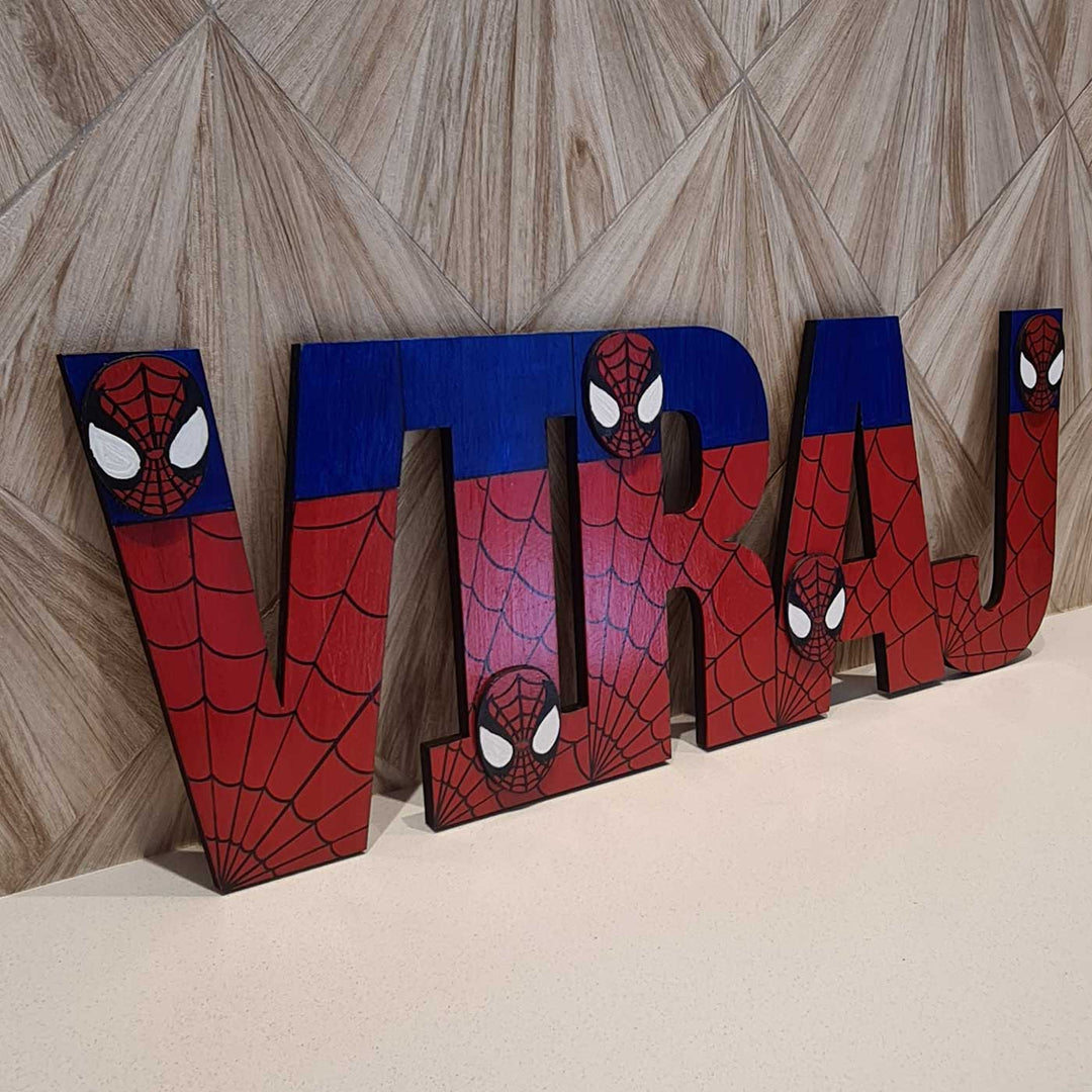 Personalized Spiderman Theme MDF Wood Kids Name Plate