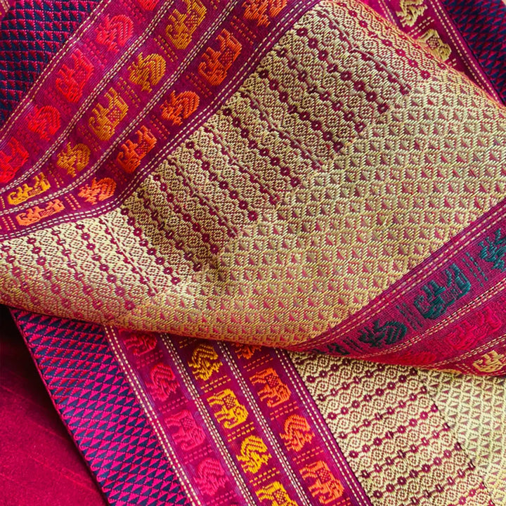 Handmade Elephant Design Khunn Fabric Cotton Table Runner | 12 x 60 Inch