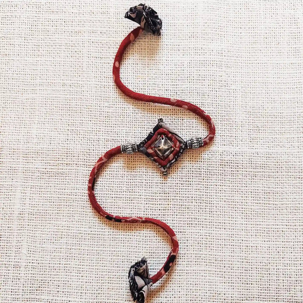 Handmade Dori Work Antique Bhaiya Bhabhi Rakhi With Roli Chawal Set Of 2 - Single Pendant with Cord