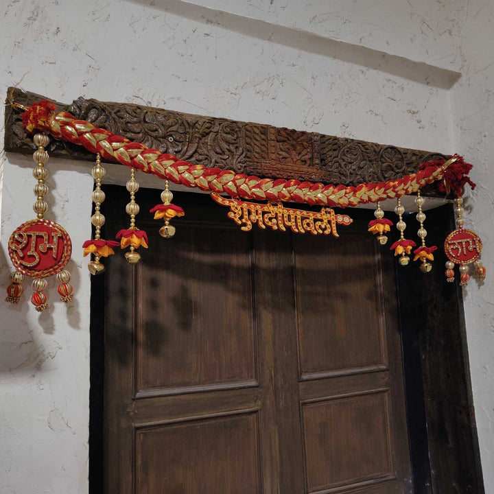 3 Pc | Handmade Moli Banderwal Diwali Toran with Shubh Deepawali Sign & Shubh Labh Hangings