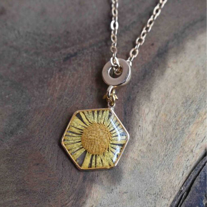 Handmade Preserved Flower Himalayan Aster Brass Necklace