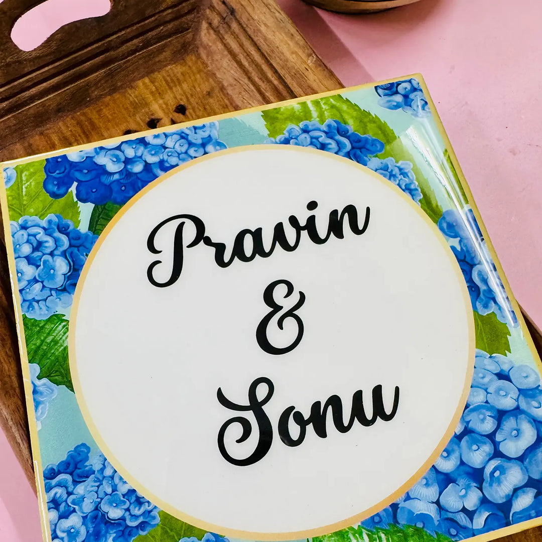 Personalized Blue Hydrangea Theme Resin Name Plate