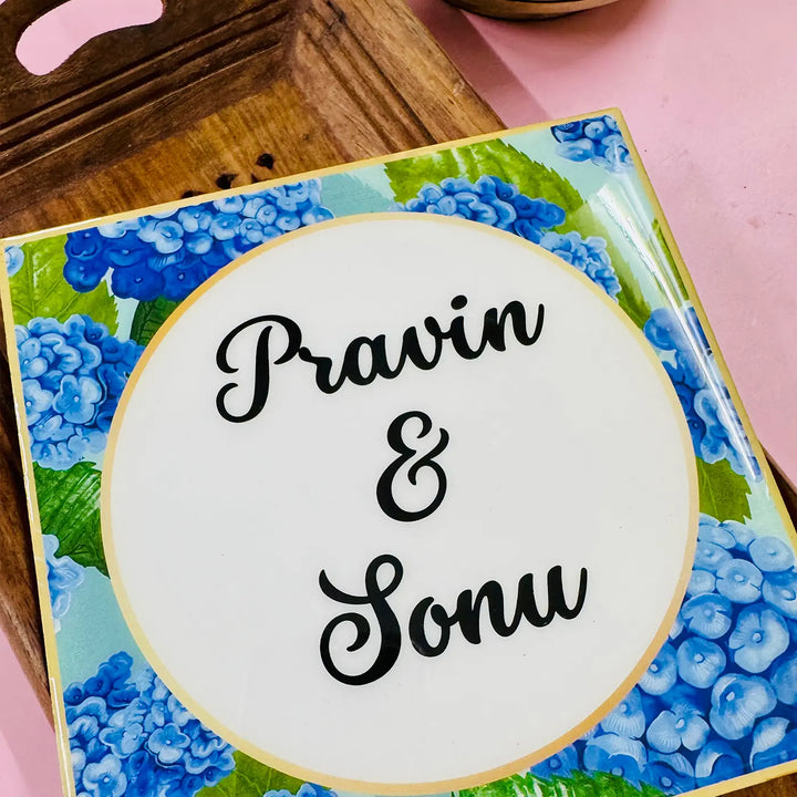 Personalized Blue Hydrangea Theme Resin Name Plate