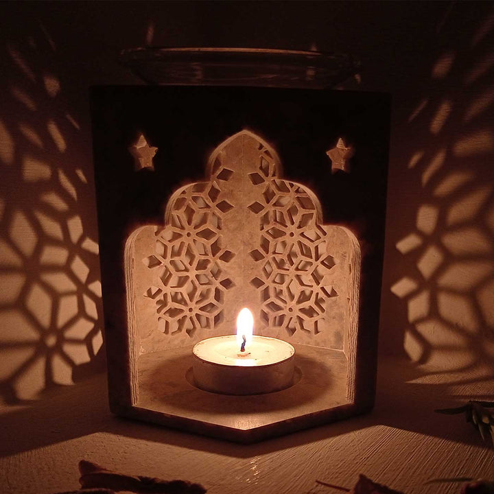Handmade Erum Shimmery Soapstone Aroma Diffuser With Mughal Jaali