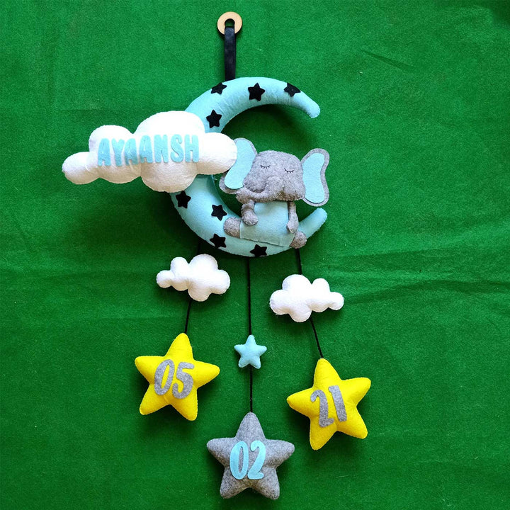 Personalized Handmade Elephant Theme Moon & Cloud Felt Kids Name Plate with Birthdate