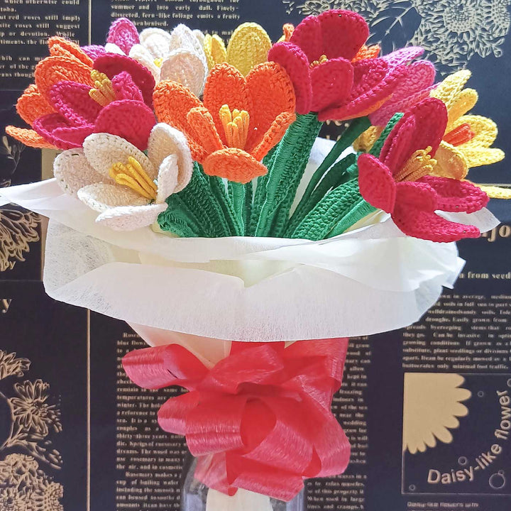 Handmade Crochet Colourful Tulips Cotton Flower Bouquet