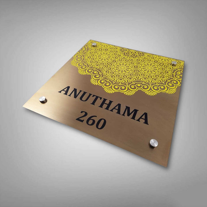 Personalized Engraved Weatherproof Floral Theme Copper Stainless Steel Name Plate