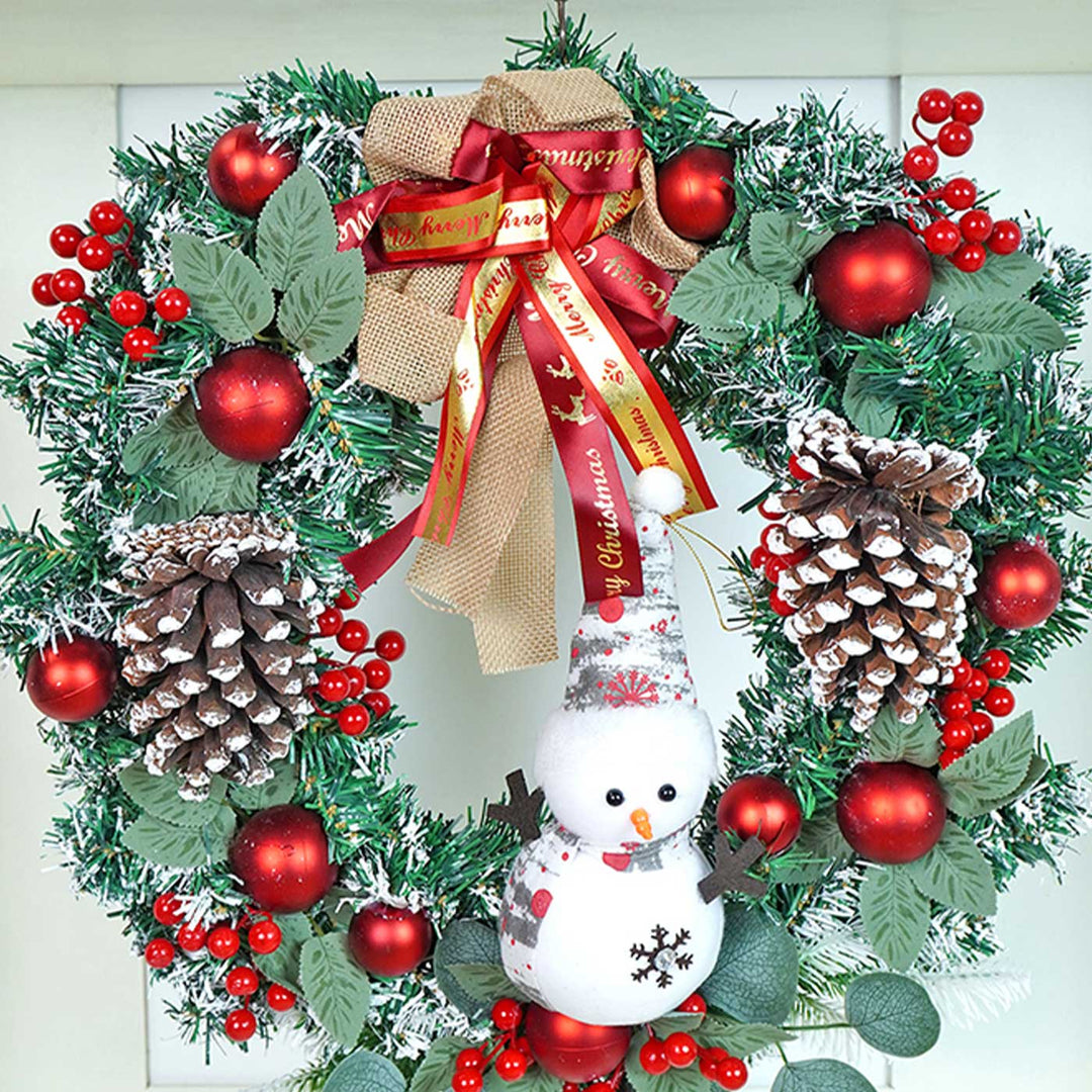 Frosty Bow Snowman Wreath For Christmas Wall Decoration