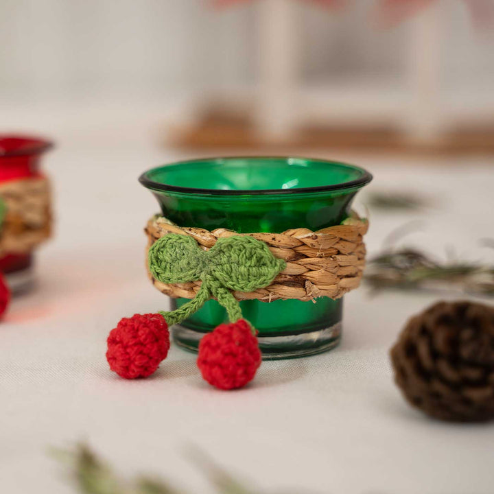 Handmade Cherry Glass Tea Light Holder | Set Of 2