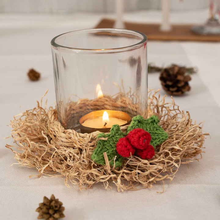 Handmade Bamboo And Crochet Frill Tea Light Holder