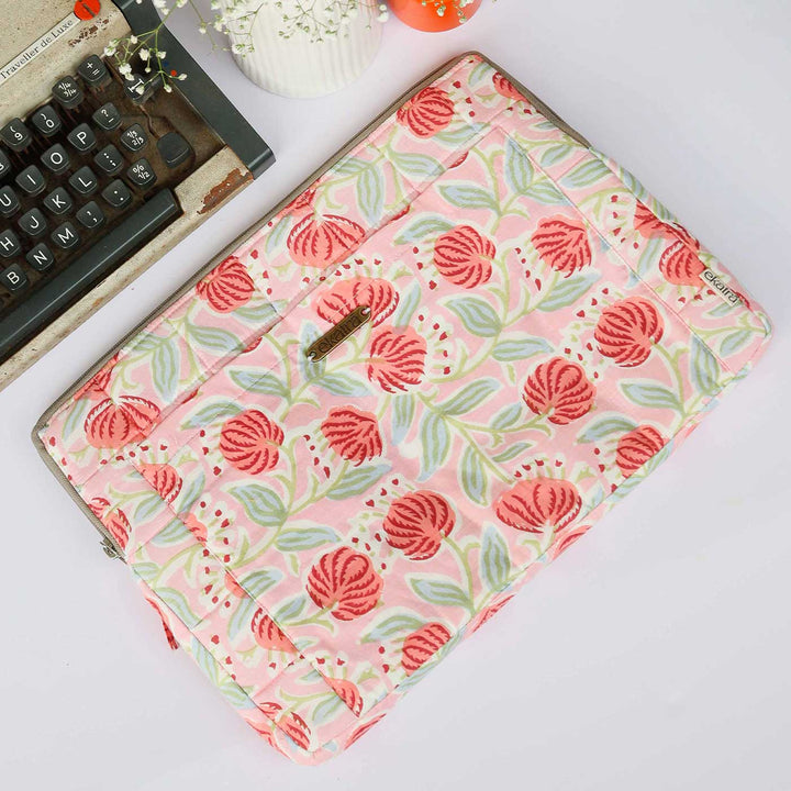 Handmade Sustainable Pink Floral Laptop Sleeve