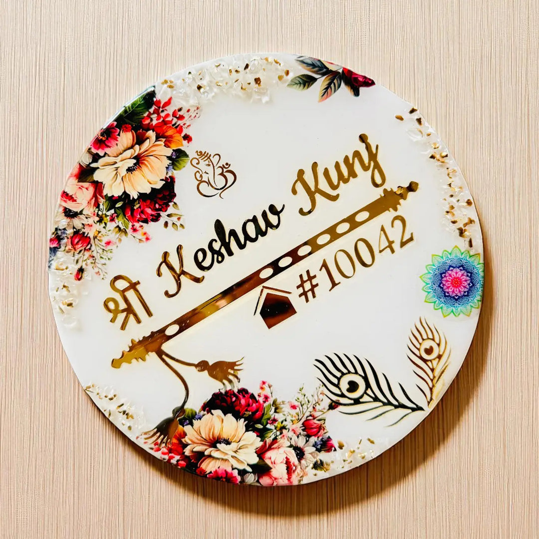 Personalized Round Floral Theme Resin Name Plate