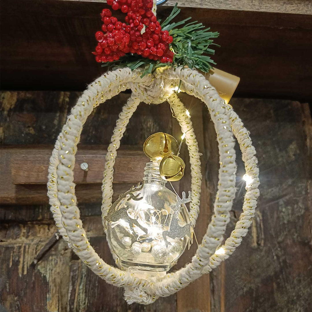 Handmade Round Led Light Jar Macrame Hanging For Christmas Wall Decoration