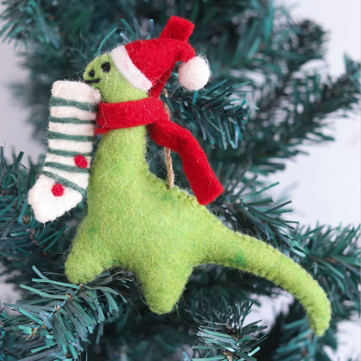 Merry Dino Felt Ornament For Christmas Tree Decoration