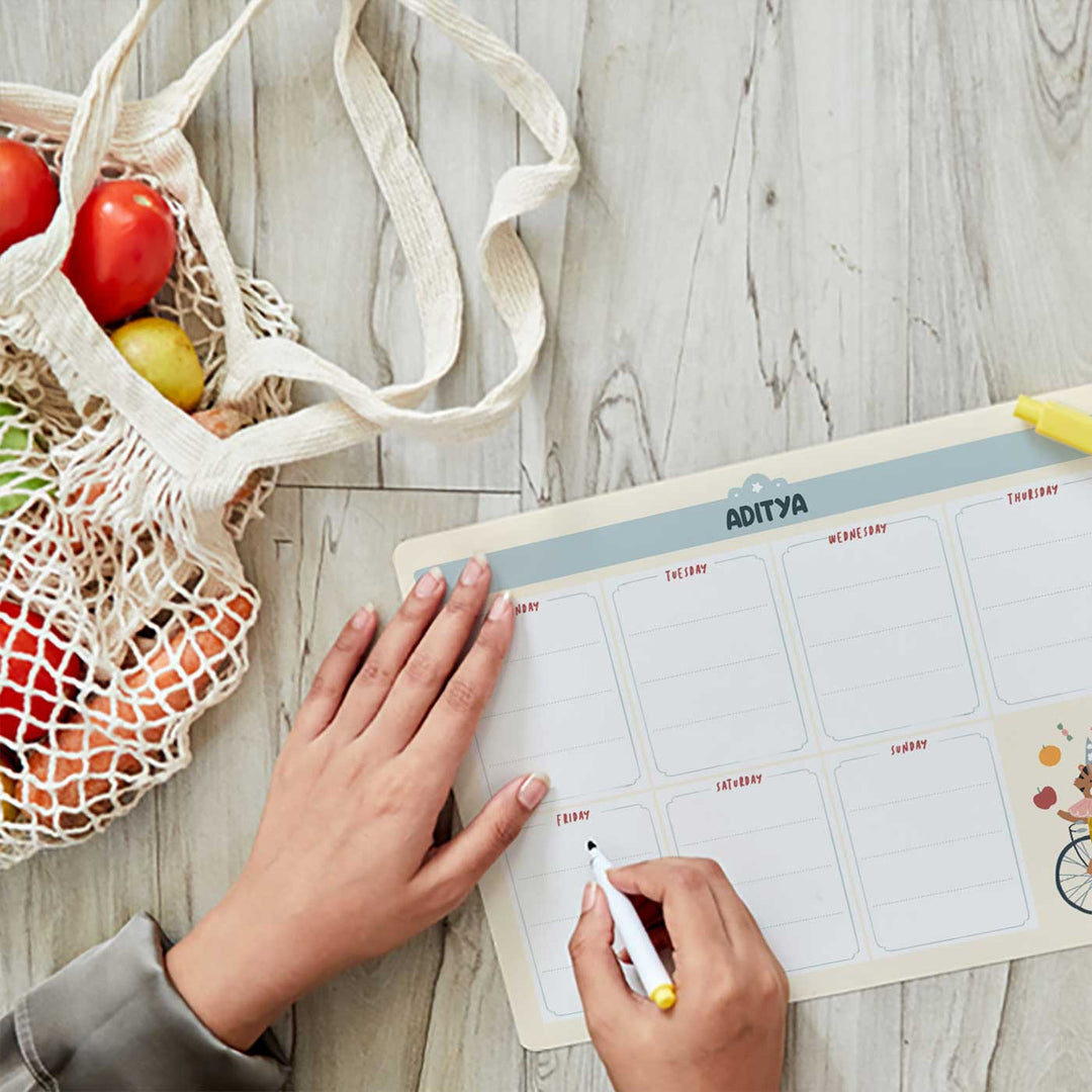 Personalized Animal Circus Theme Wooden Meal Planner