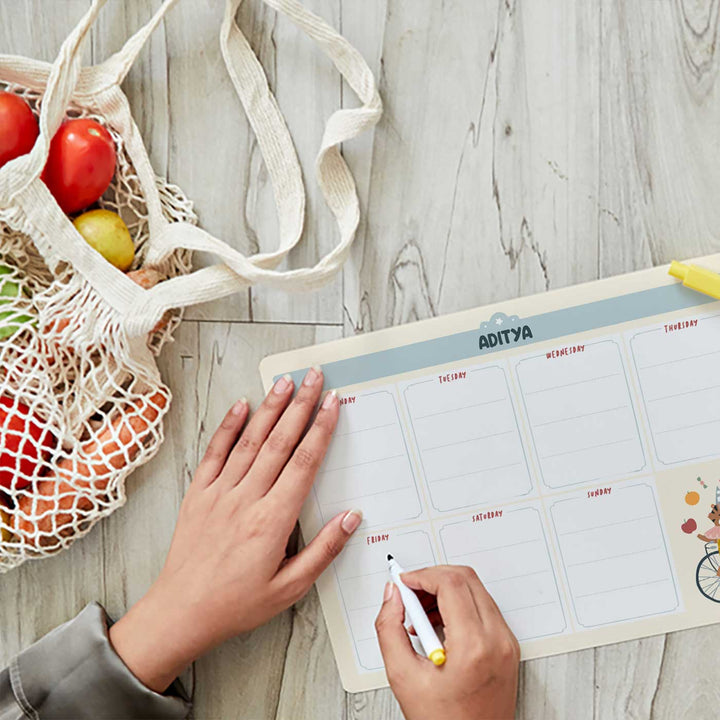 Personalized Animal Circus Theme Wooden Meal Planner