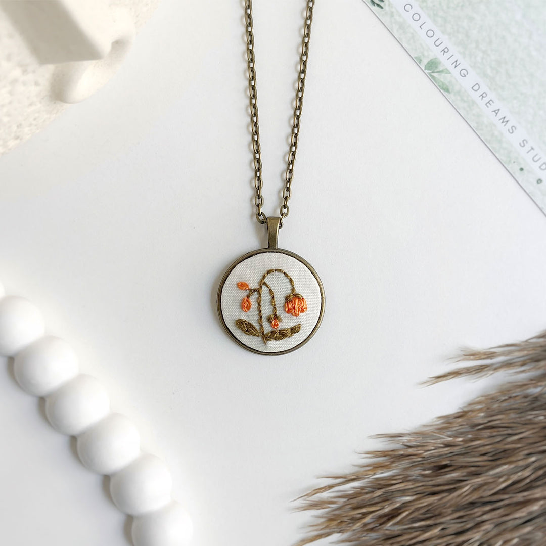 Hand Embroidered Faded Flora Antique Finish Necklace