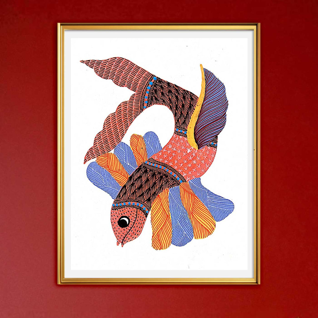 6 x 8 Inch | Colorful Fish | Original Hand painted Tribal Gond Art Painting | Acrylic Paints On Paper