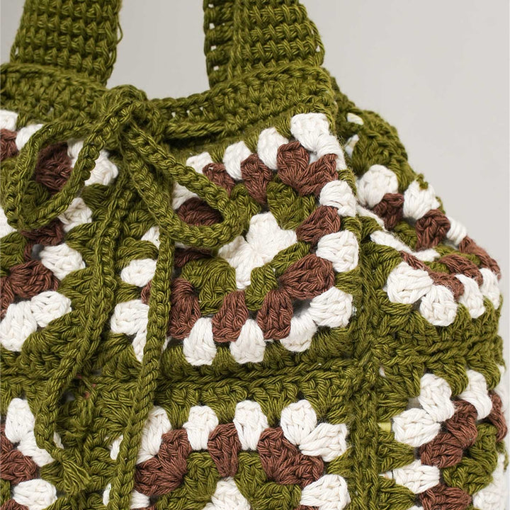 Handmade Crochet Military Green Commuter Cotton Handbag