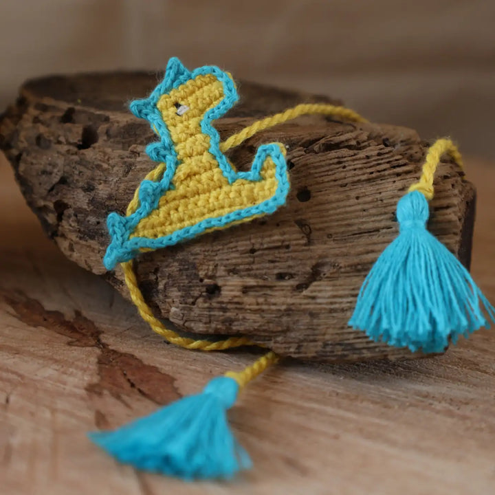 Handmade Crochet Baby Dragon Theme Kids Rakhi With Roli Chawal