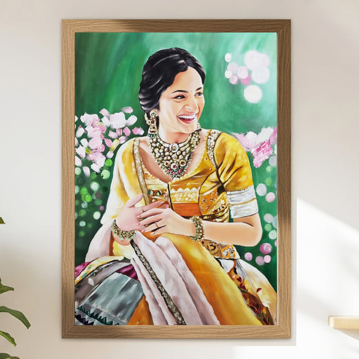 Photo Personalized Hand Painted Portrait With Premium Wooden Frame