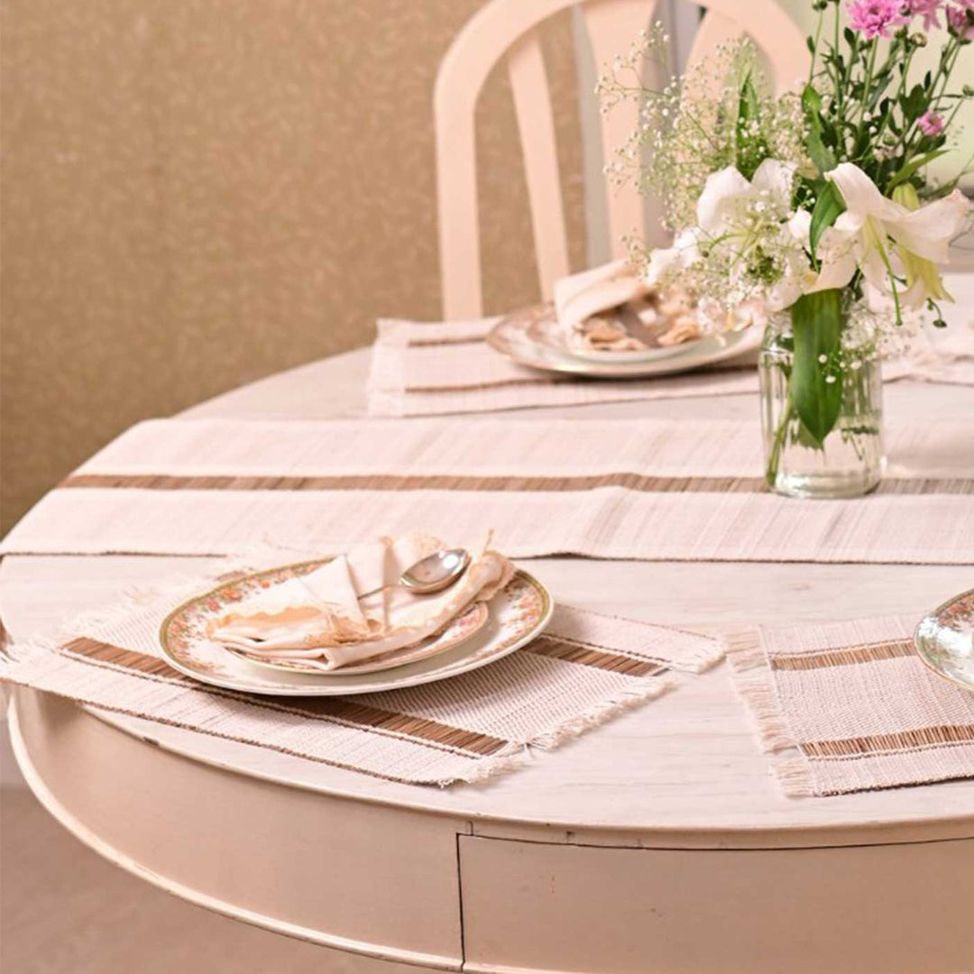 Hand Woven Single Striped Madhurkati Table Runner & Table Mat