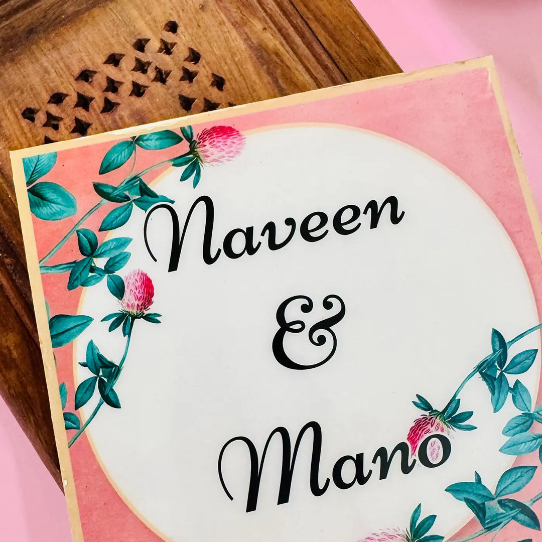 Personalized White & Peach Floral Resin Name Plate